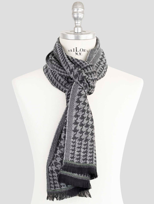 Kiton Black Gray Wool Scarf