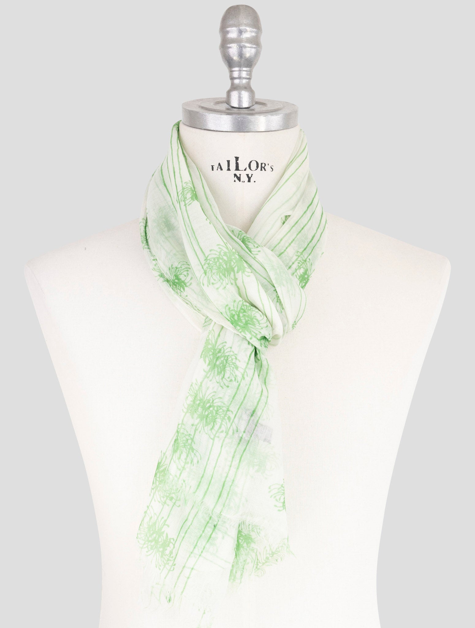 Kiton Green White Modal Cashmere Scarf