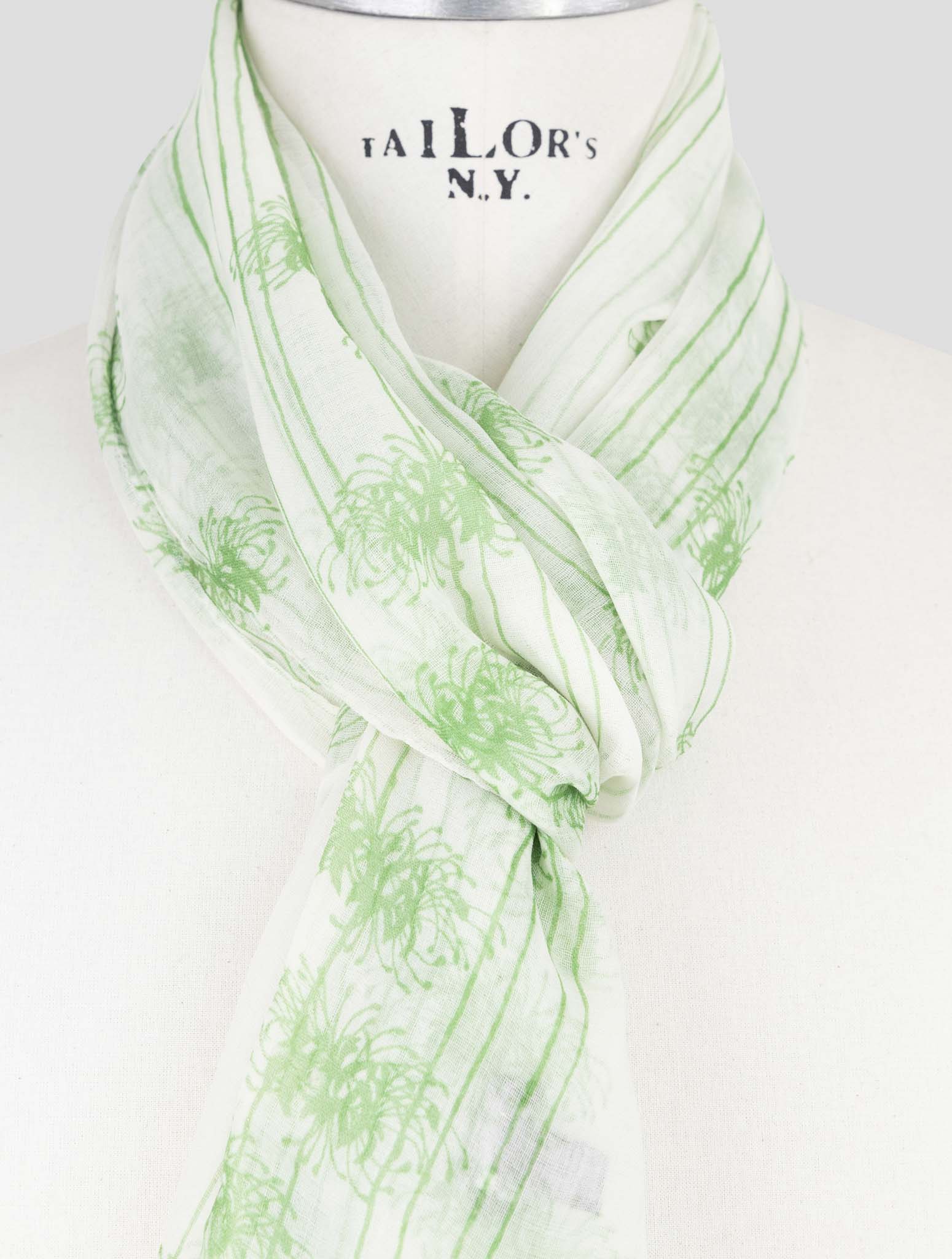 Kiton Green White Modal Cashmere Scarf
