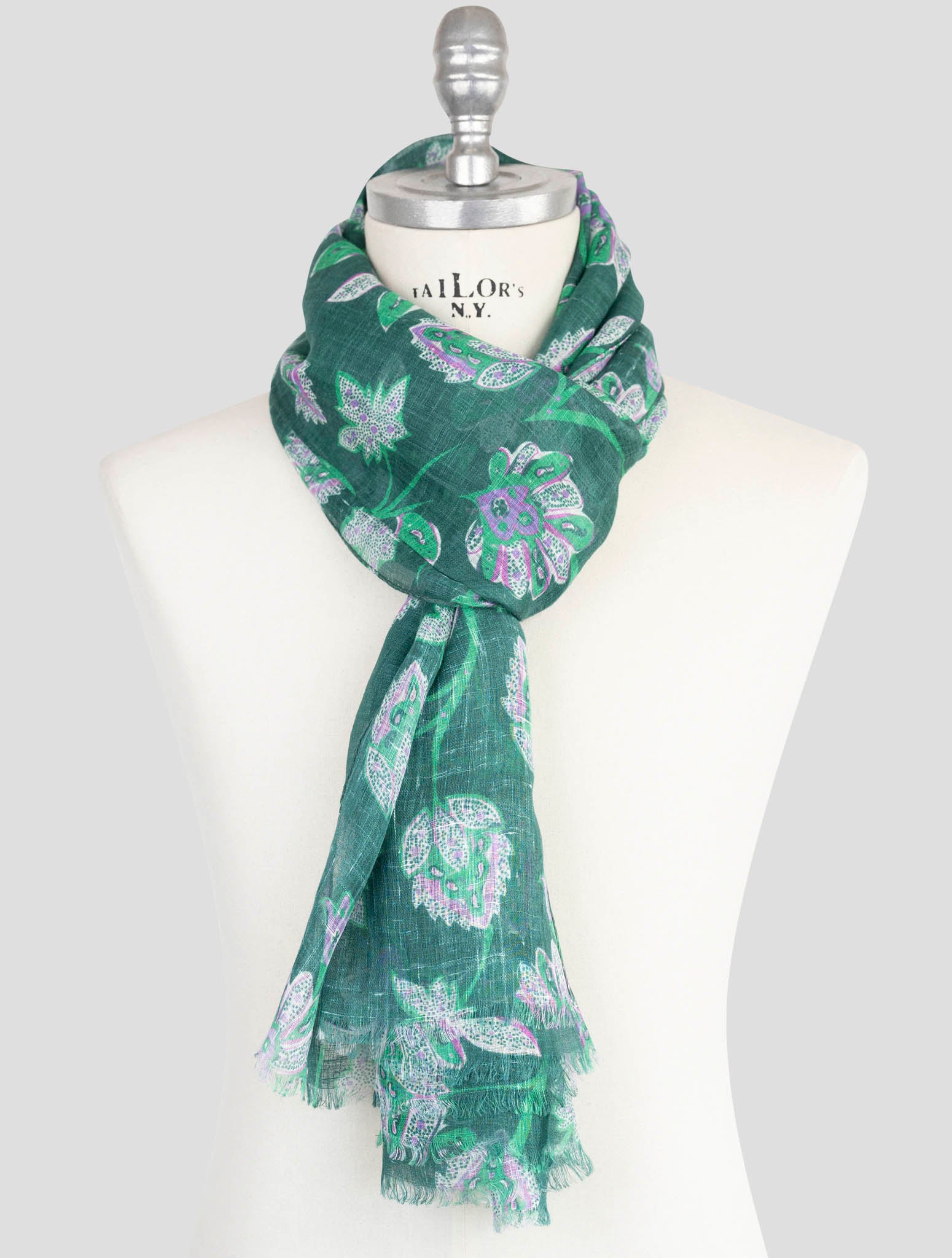 Kiton Green Linen Scarf
