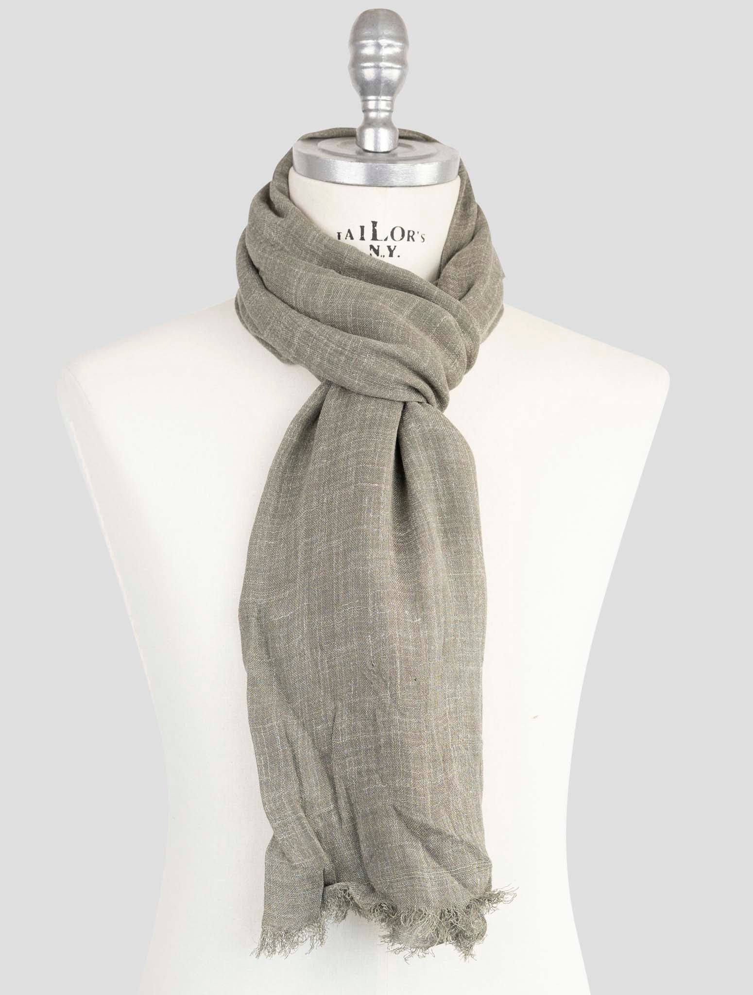 Kiton Green Silk Linen Scarf