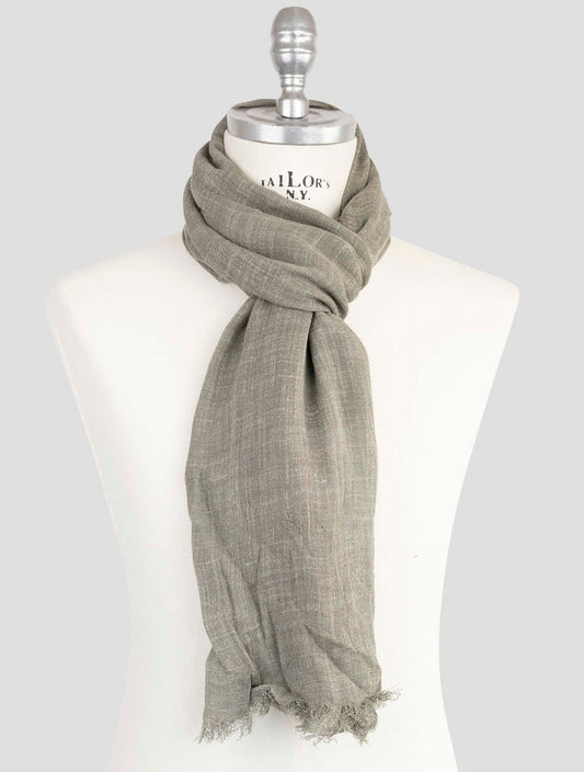 Kiton Green Silk Linen Scarf