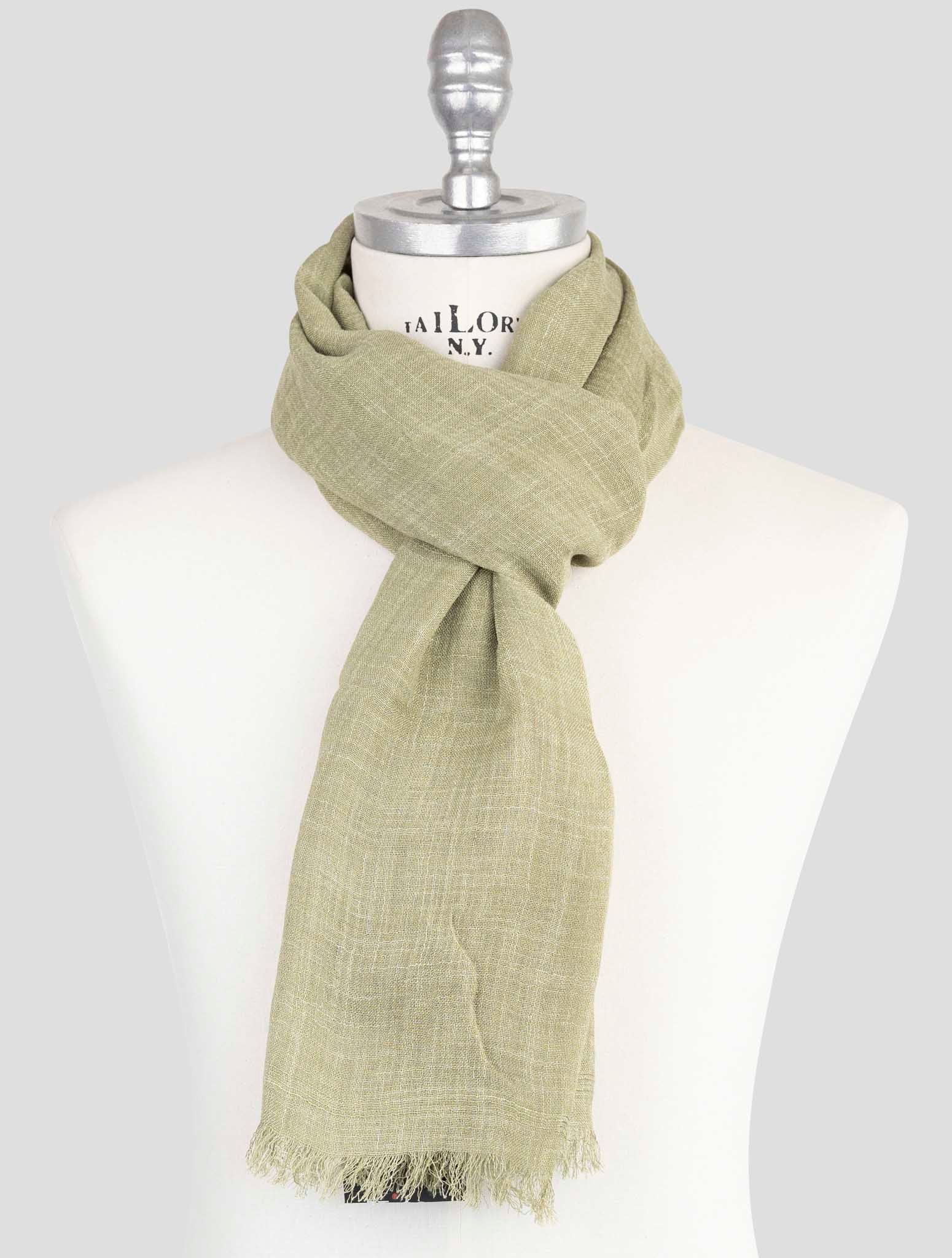 Kiton Green Silk Linen Scarf