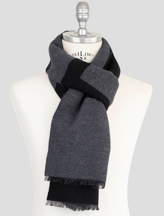 Kiton Black Wool Silk Cashmere Scarf