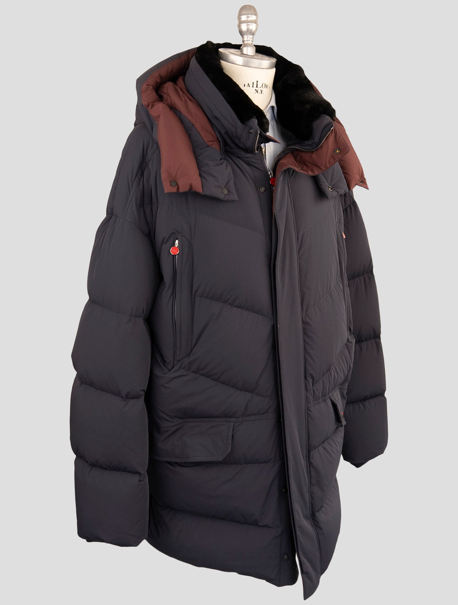 Kiton Blue Pa Ea Collar Beaver Overcoat Side View