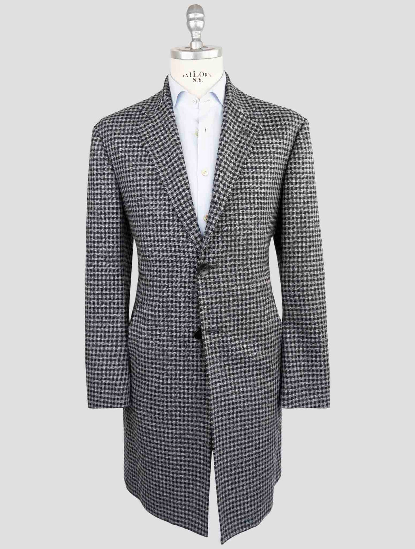 Kiton Gray Black Fleece Wool Overcoat