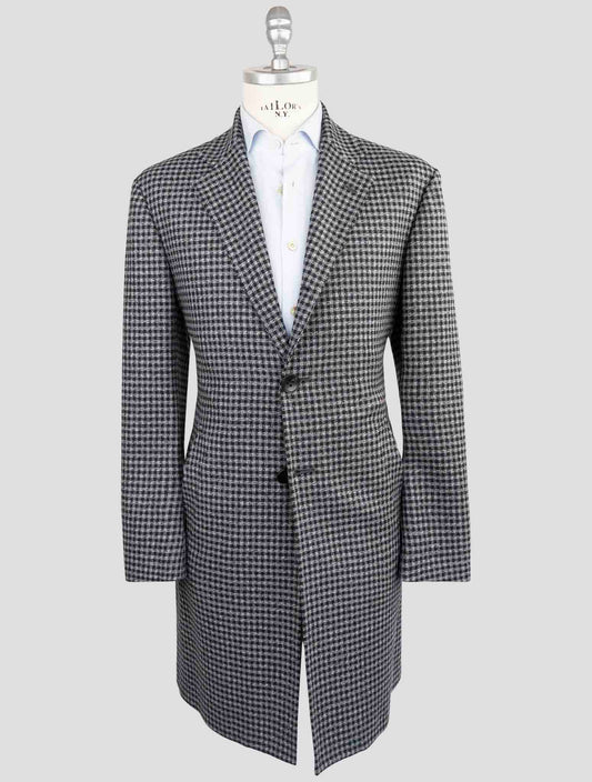 Kiton Gray Black Fleece Wool Overcoat