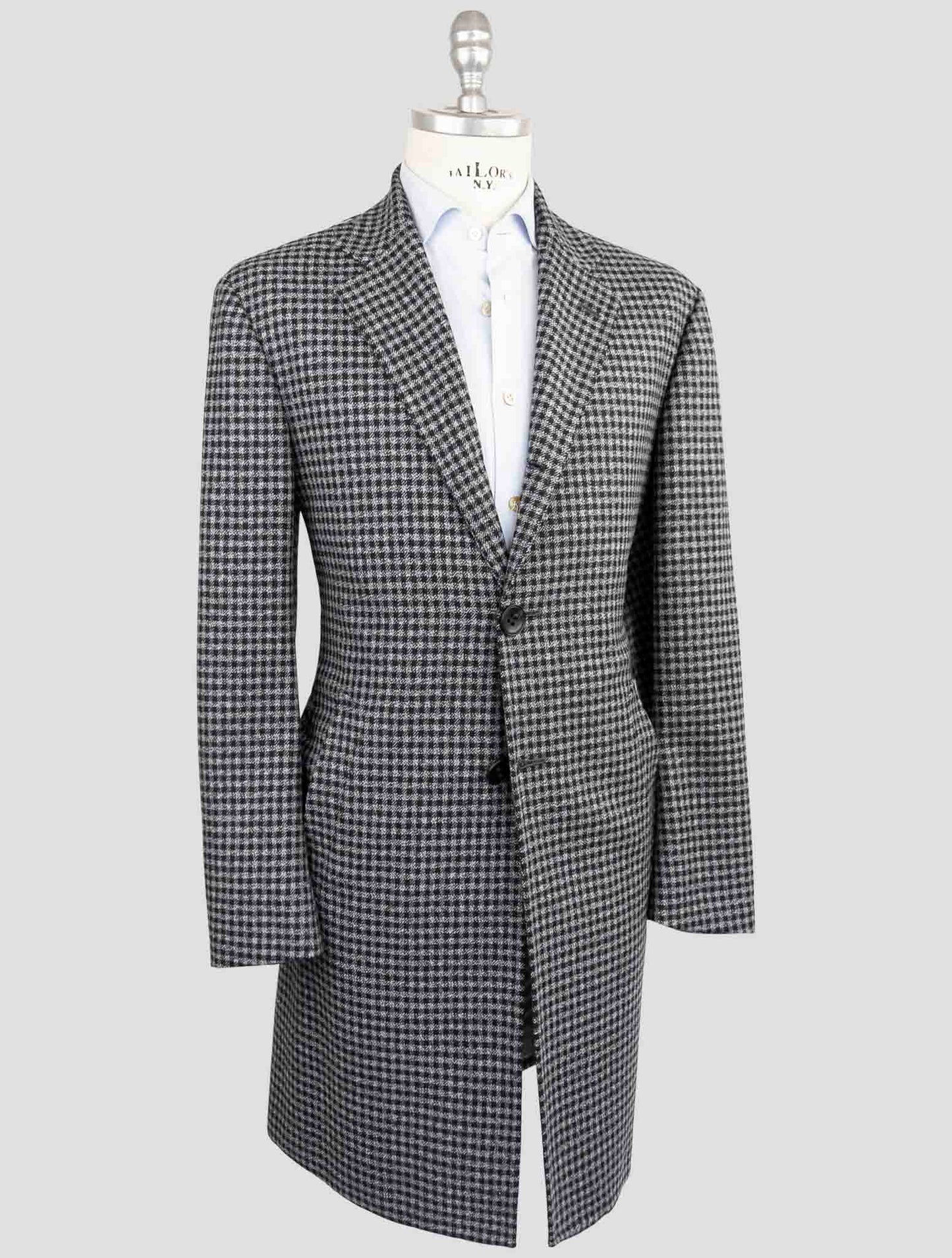 Kiton Gray Black Fleece Wool Overcoat