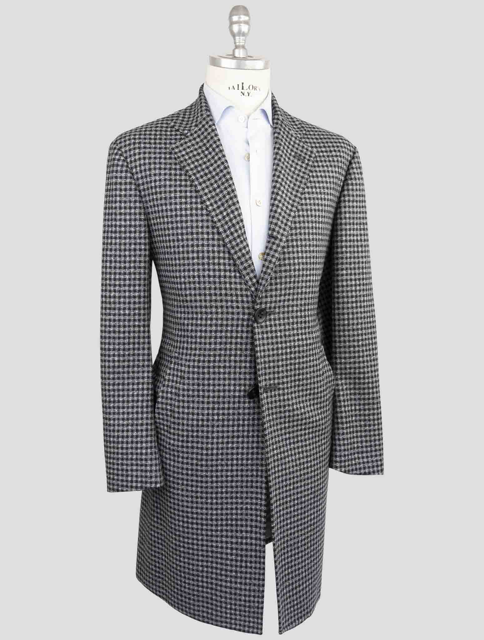 Kiton Gray Black Fleece Wool Overcoat