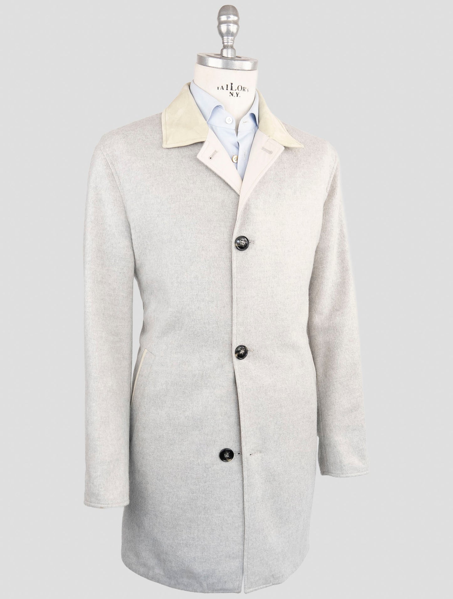 Kiton Beige Gray Pl Cashmere Reverse Overcoat