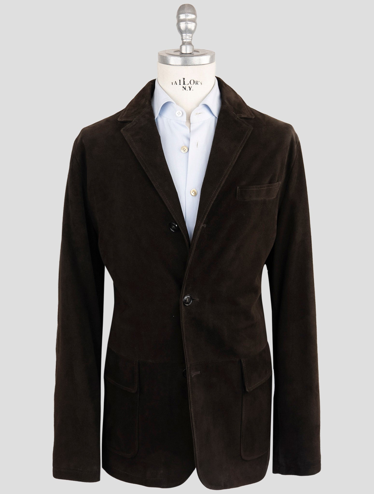 Kiton Brown Leather Suede Overcoat