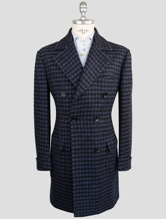 Kiton Dark Blue Cashmere Wool Alpaca Silk Pa Mohair Overcoat
