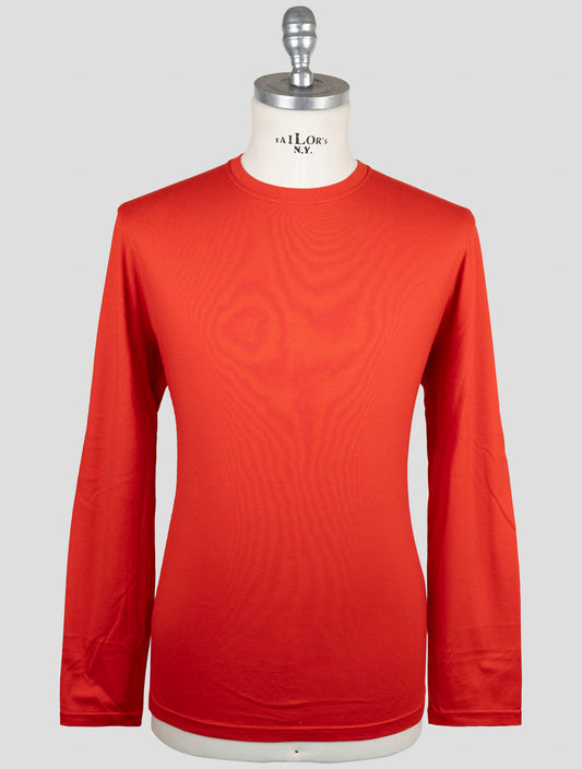 Kiton Red Cotton Cashmere T-Shirt Long Sleeve