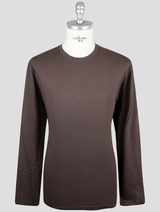Kiton Brown Cotton Cashmere T-Shirt Long Sleeve