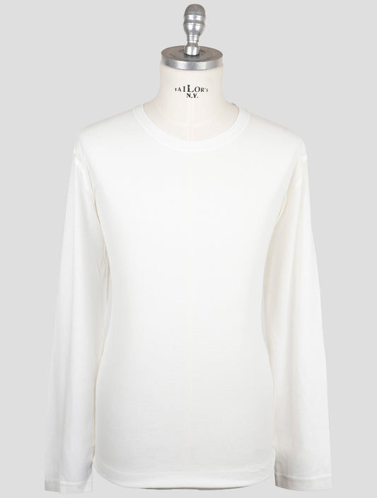 Kiton White Cotton Sweater Crewneck