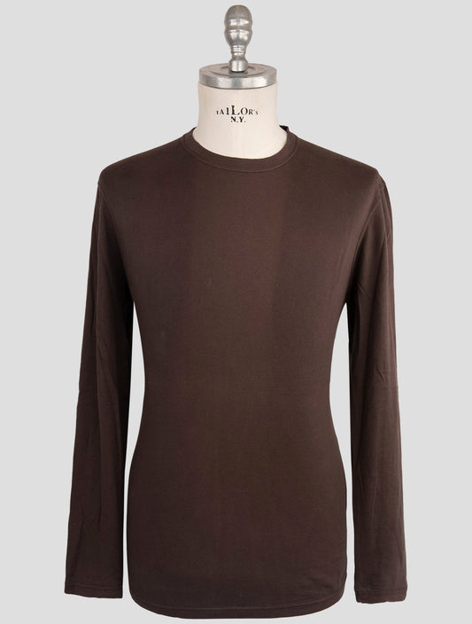Kiton Brown Cotton Cashmere T-Shirt Long Sleeve