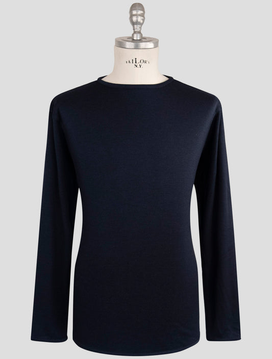 Kiton Blue Cotton Cashmere T-Shirt Long Sleeve