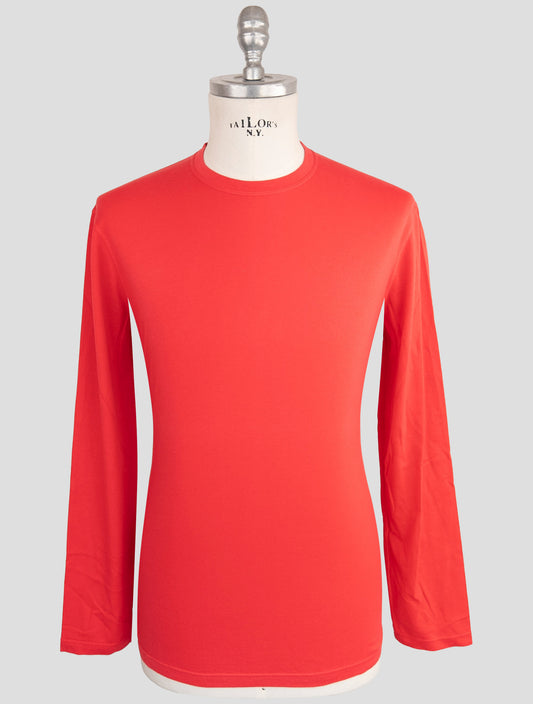 Kiton Red Cotton Cashmere T-Shirt Long Sleeve