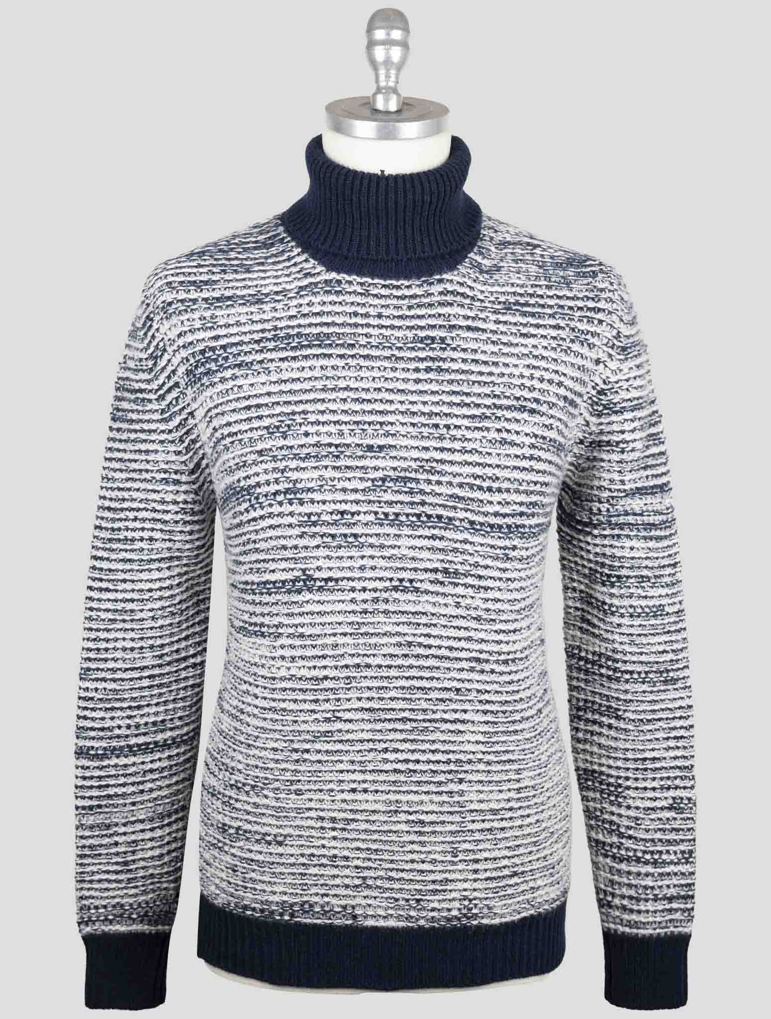Kiton Blue White Cashmere Sweater Turtleneck