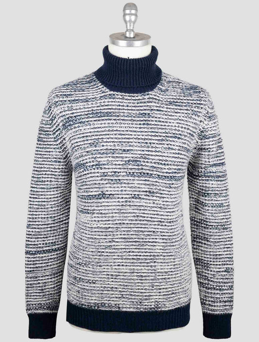 Kiton Blue White Cashmere Sweater Turtleneck