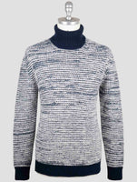 Kiton Blue White Cashmere Sweater Turtleneck