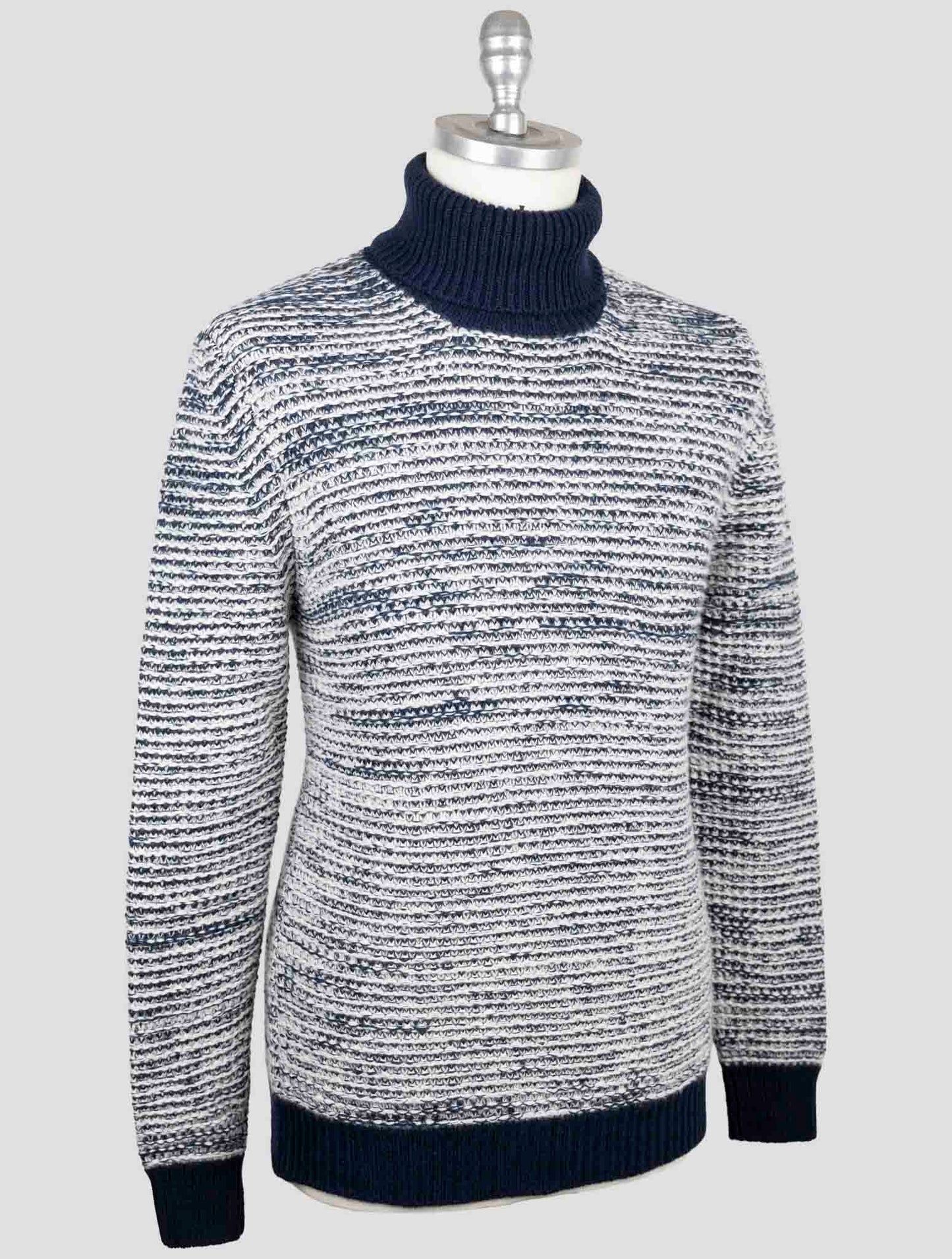 Kiton Blue White Cashmere Sweater Turtleneck
