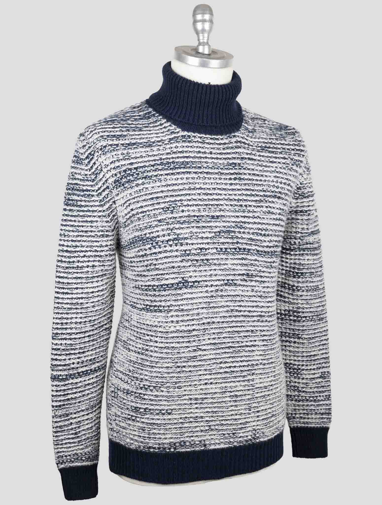 Kiton Blue White Cashmere Sweater Turtleneck