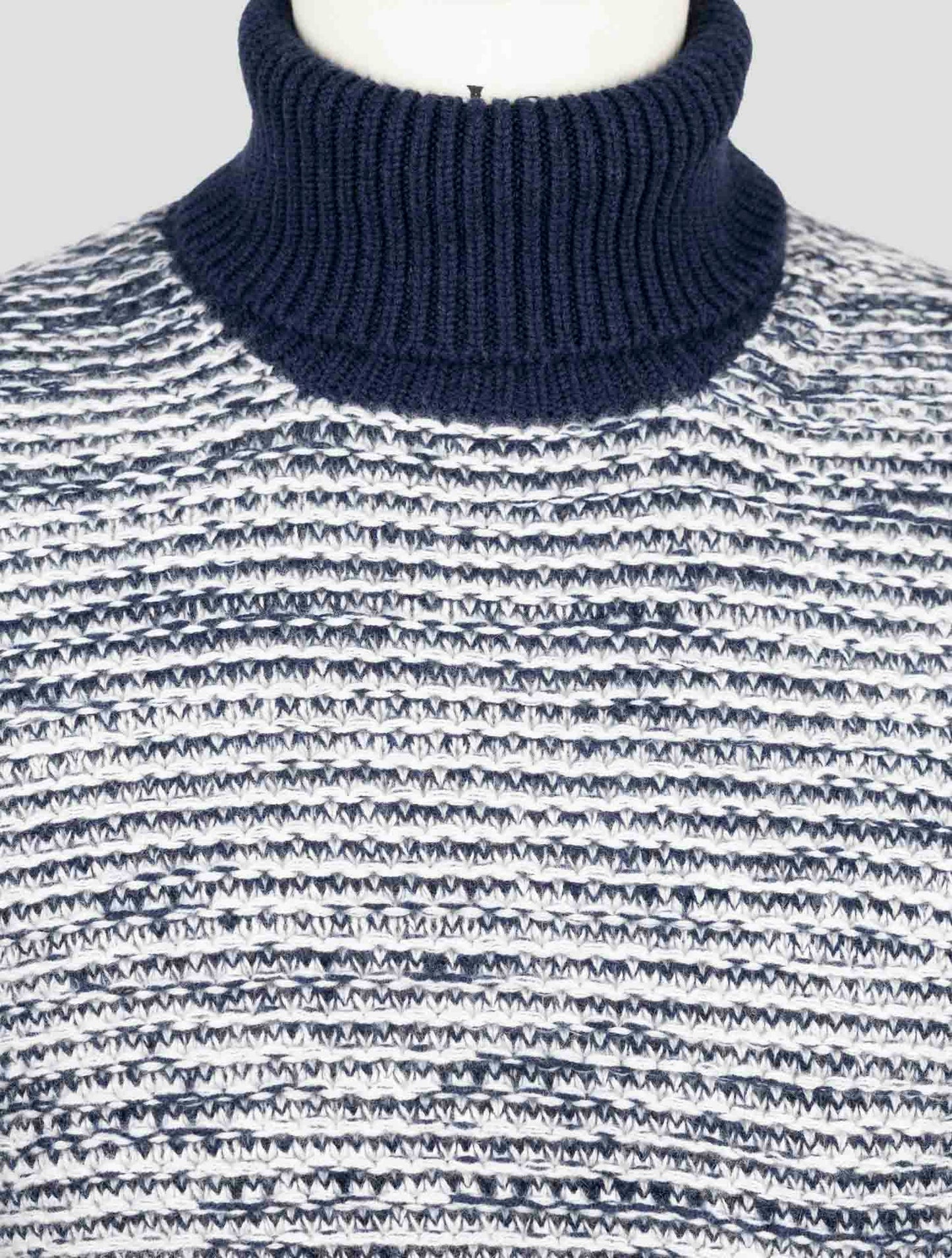 Kiton Blue White Cashmere Sweater Turtleneck