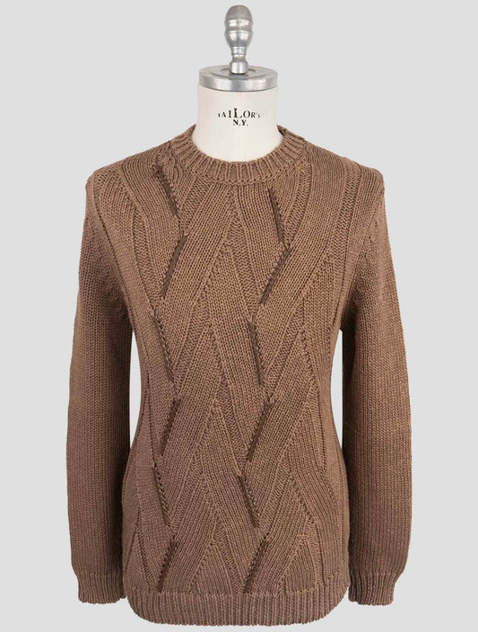 Kiton Brown Cotton Linen Sweater Crewneck