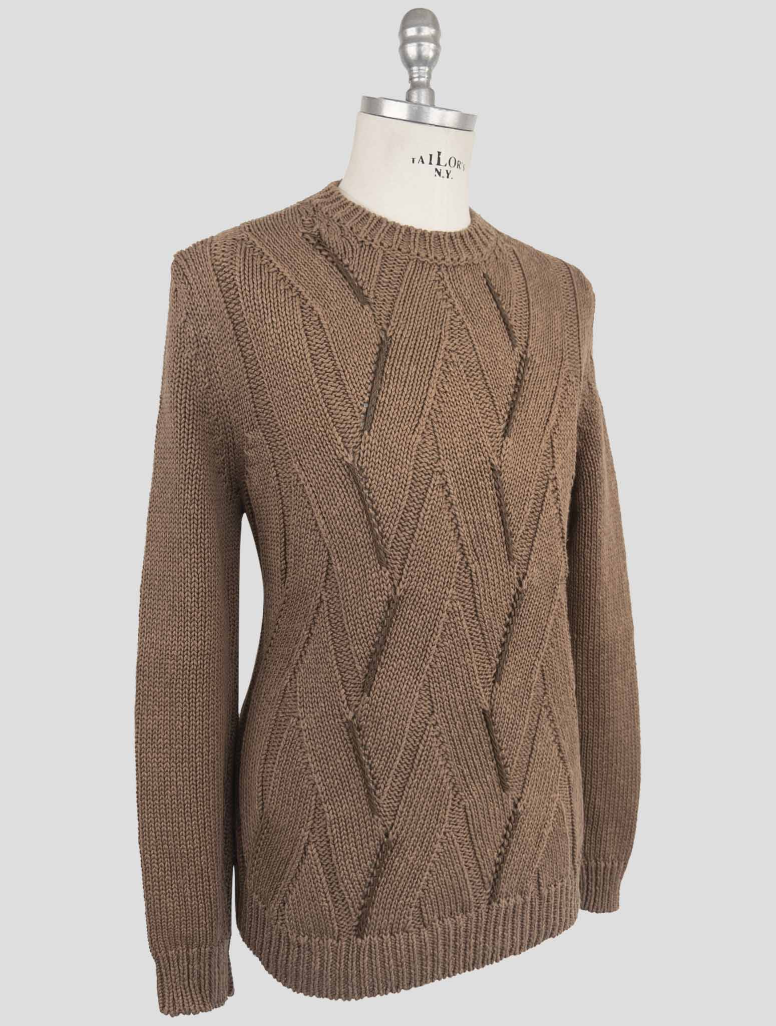 Kiton Brown Cotton Linen Sweater Crewneck