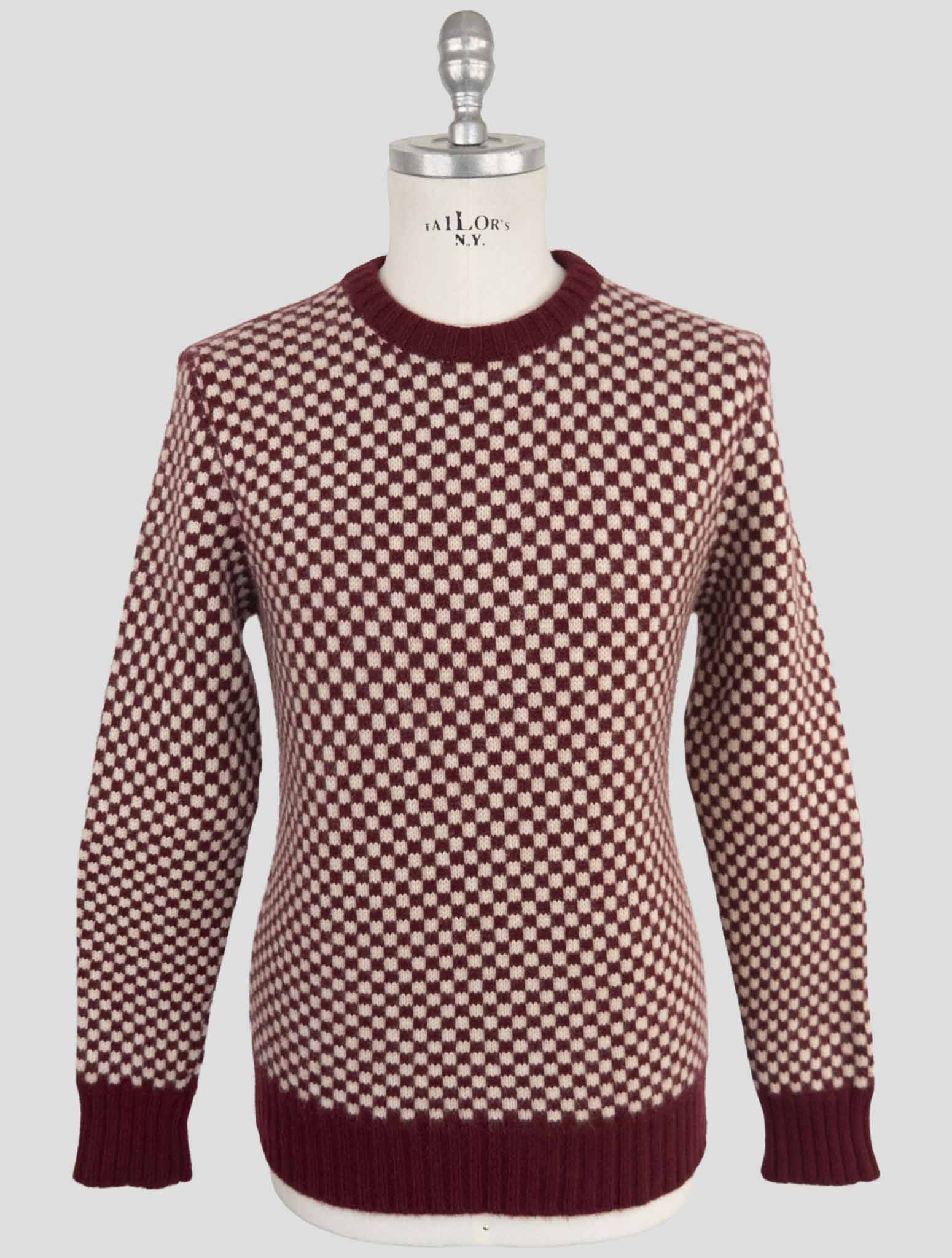 Kiton Burgundy White Cashmere Sweater Crewneck