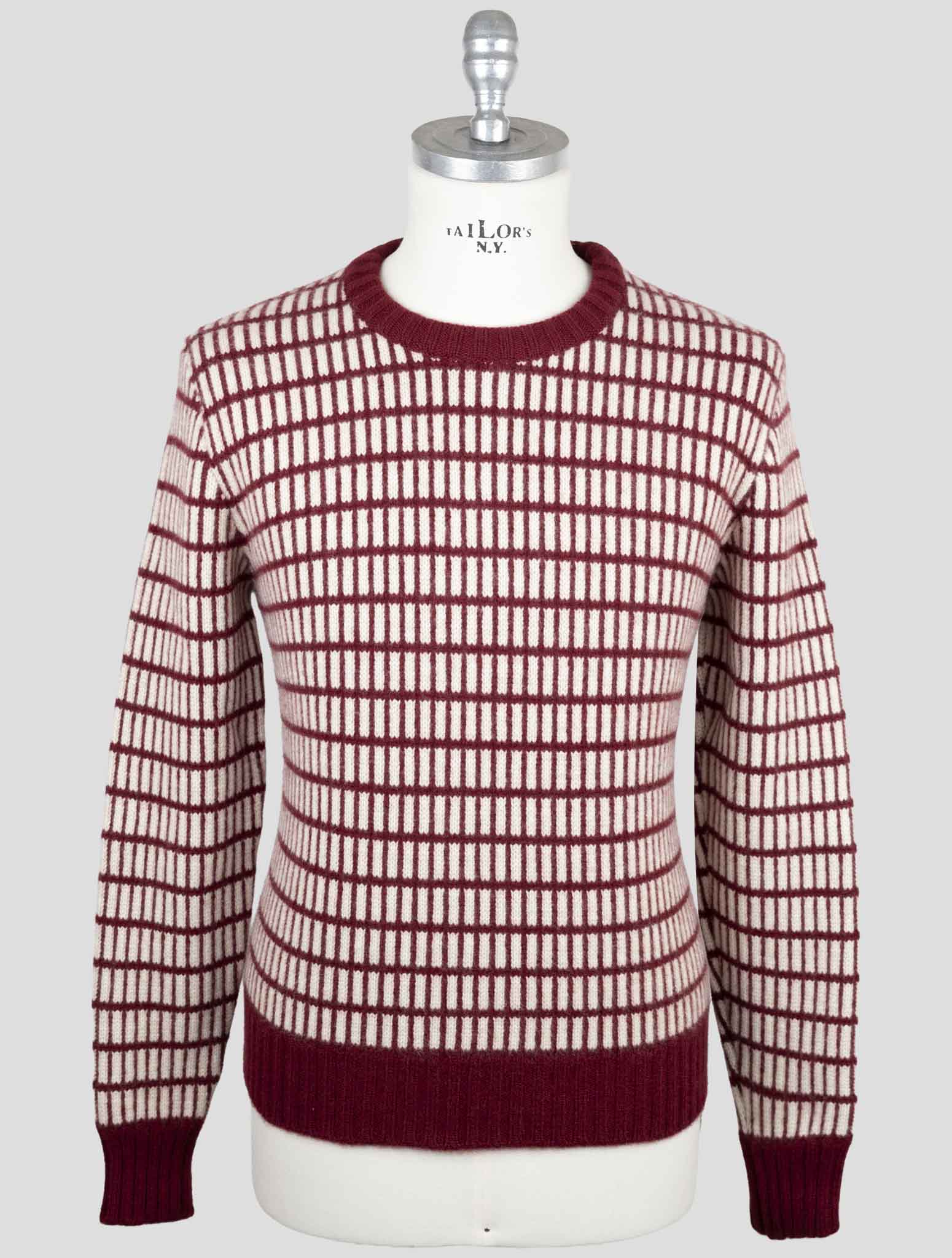 Kiton Burgundy White Cashmere Sweater Crewneck