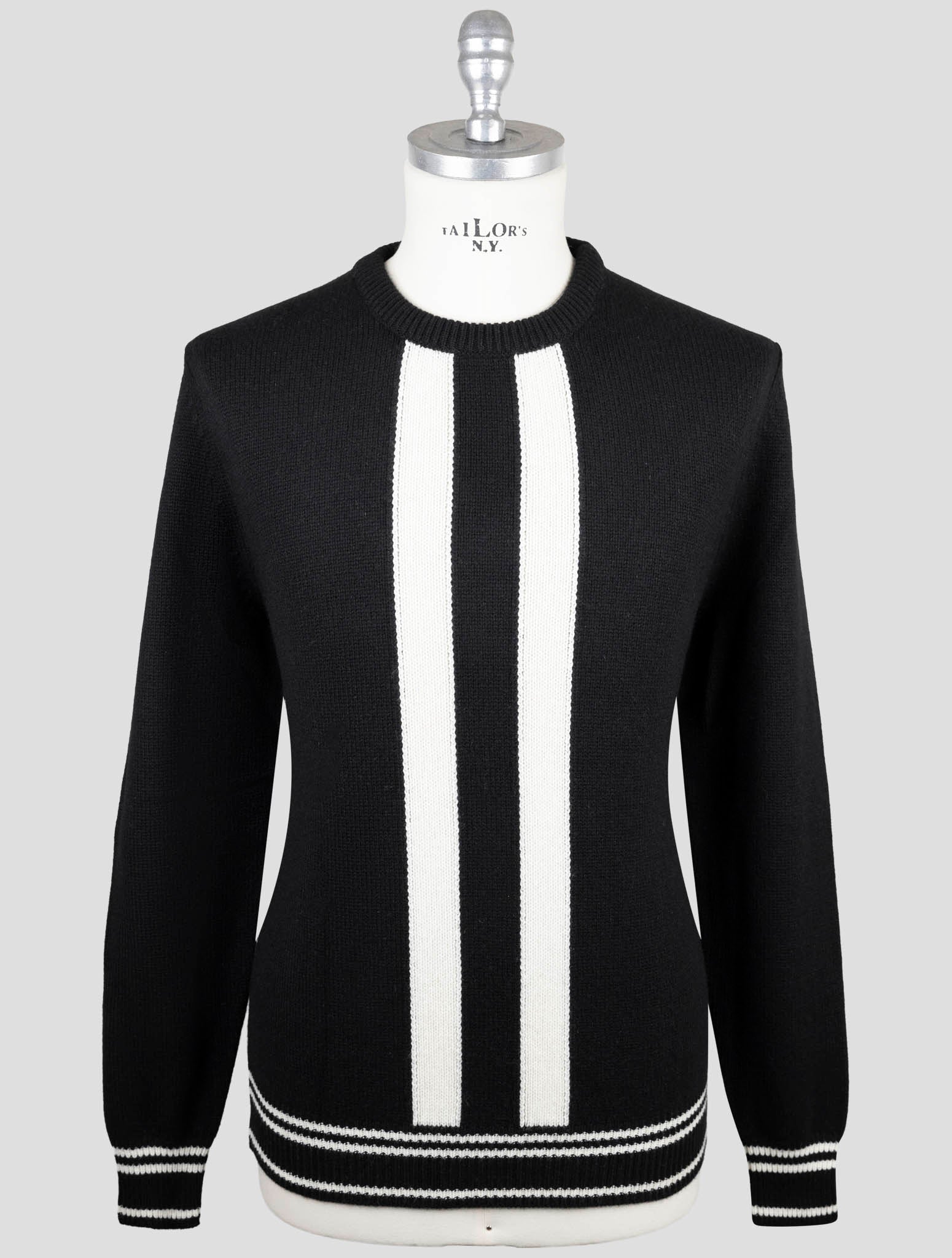 Kiton Black White Cashmere Sweater Crewneck