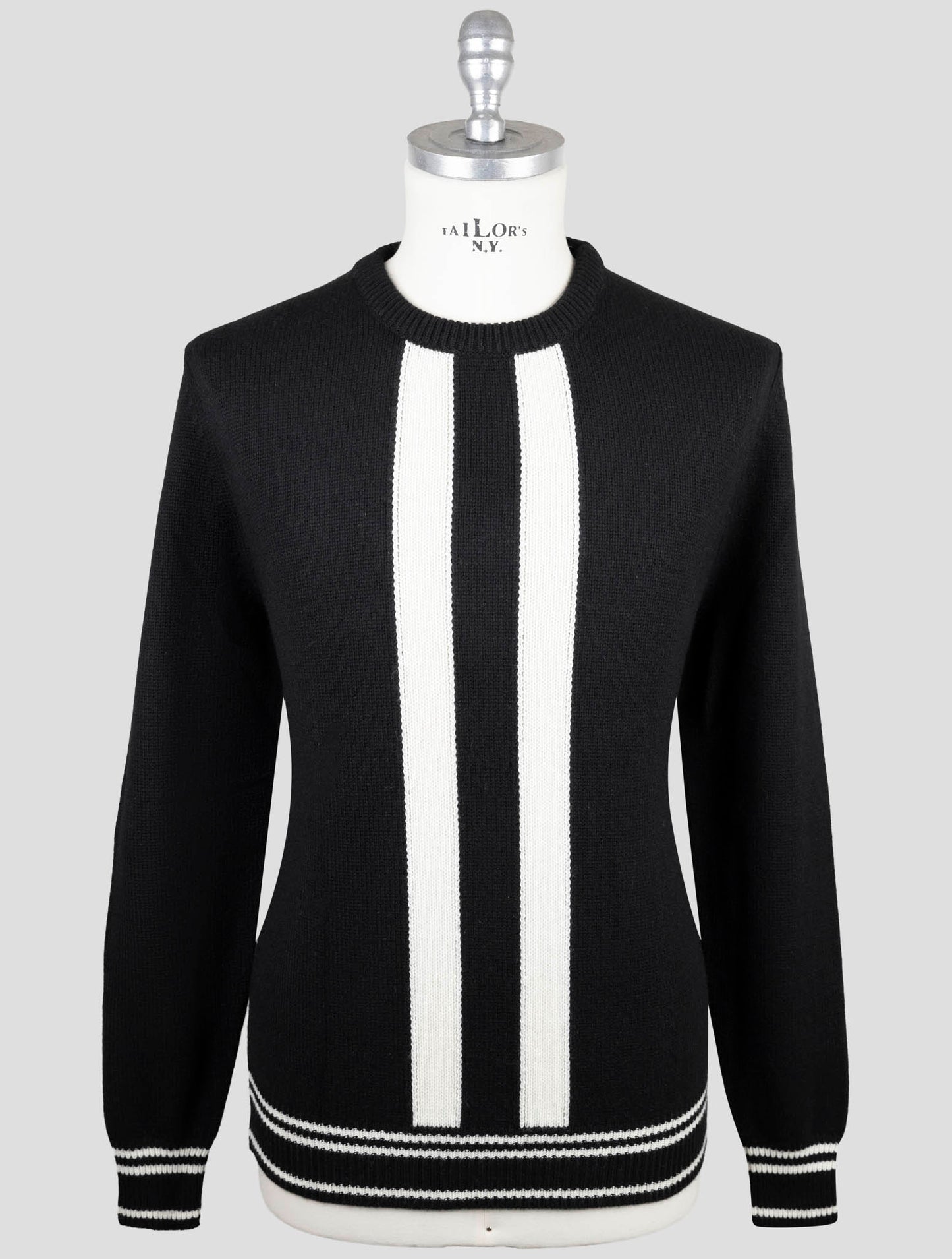 Kiton Black White Cashmere Sweater Crewneck
