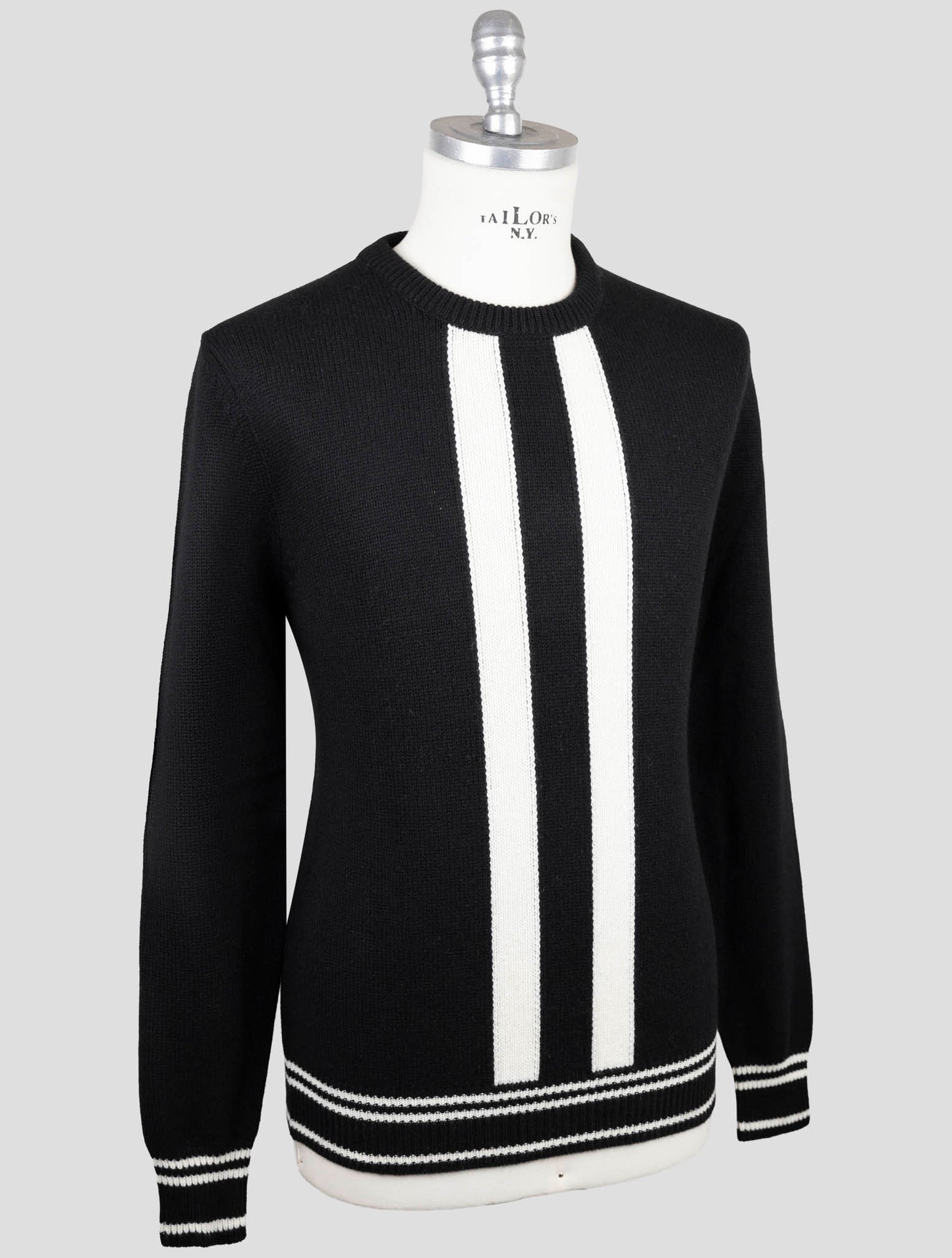 Kiton Black White Cashmere Sweater Crewneck