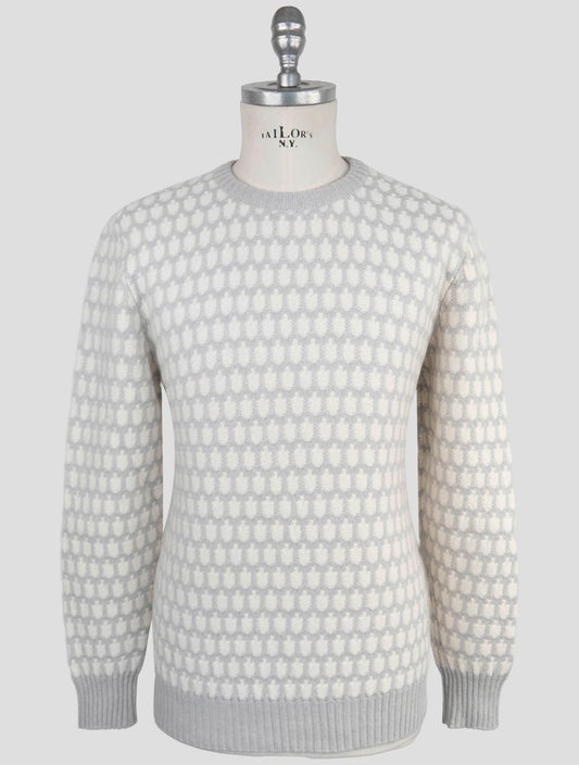 Kiton White Gray Cashmere Sweater Crewneck