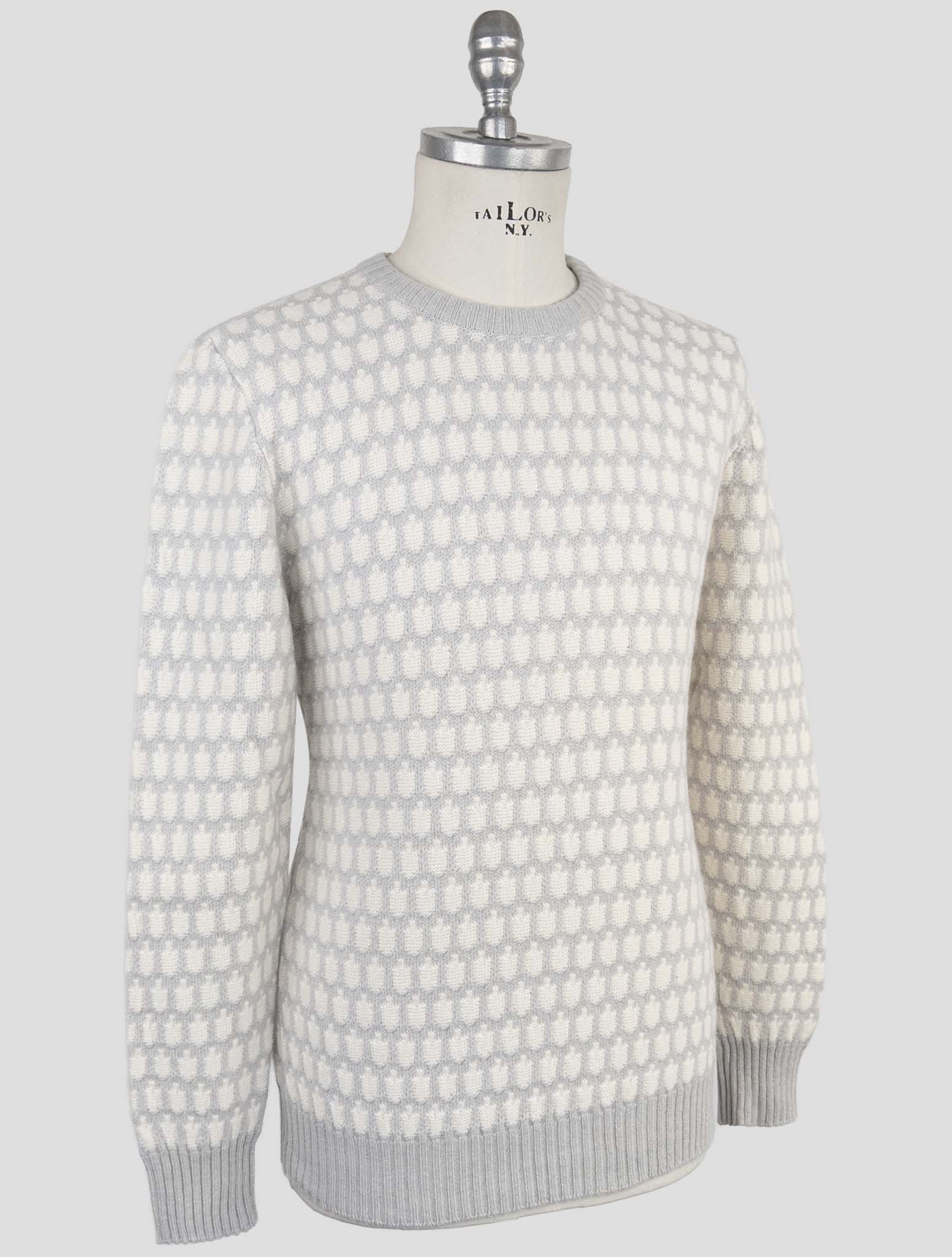Kiton White Gray Cashmere Sweater Crewneck