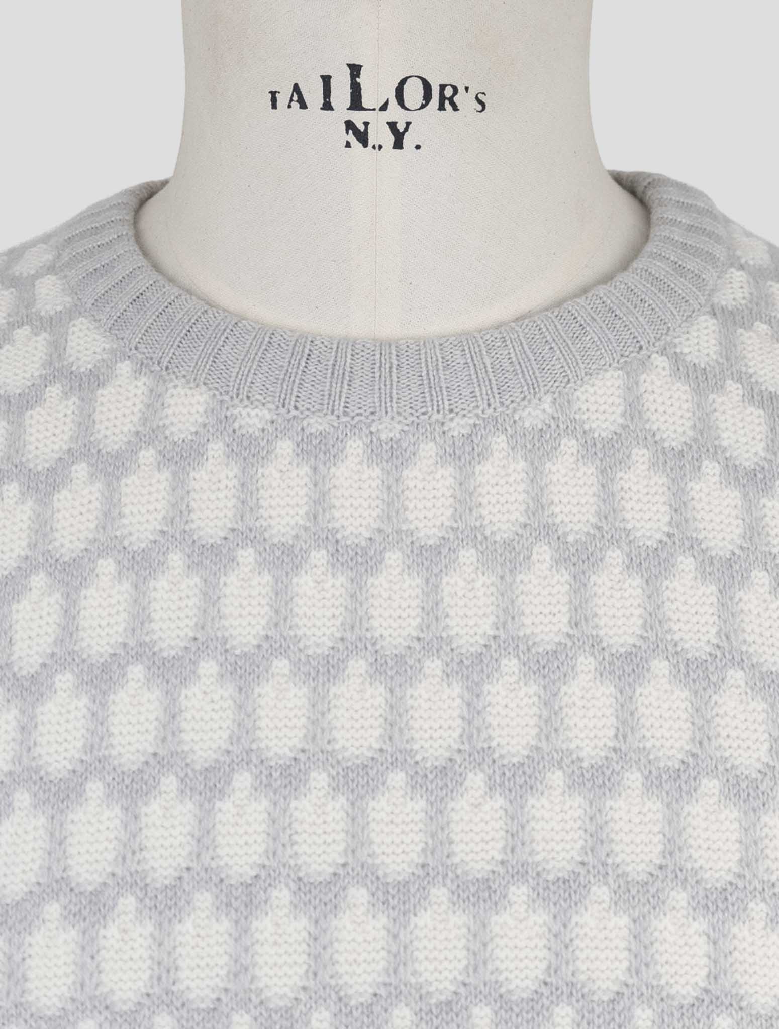 Kiton White Gray Cashmere Sweater Crewneck