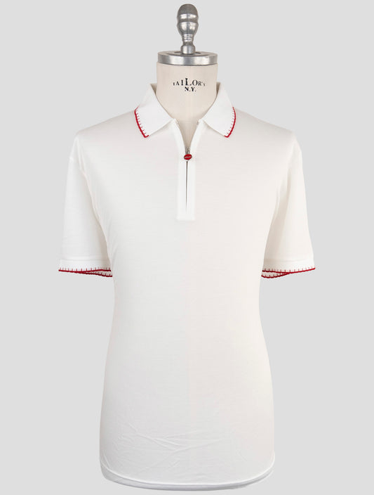 Kiton White Cotton Polo Half Zip