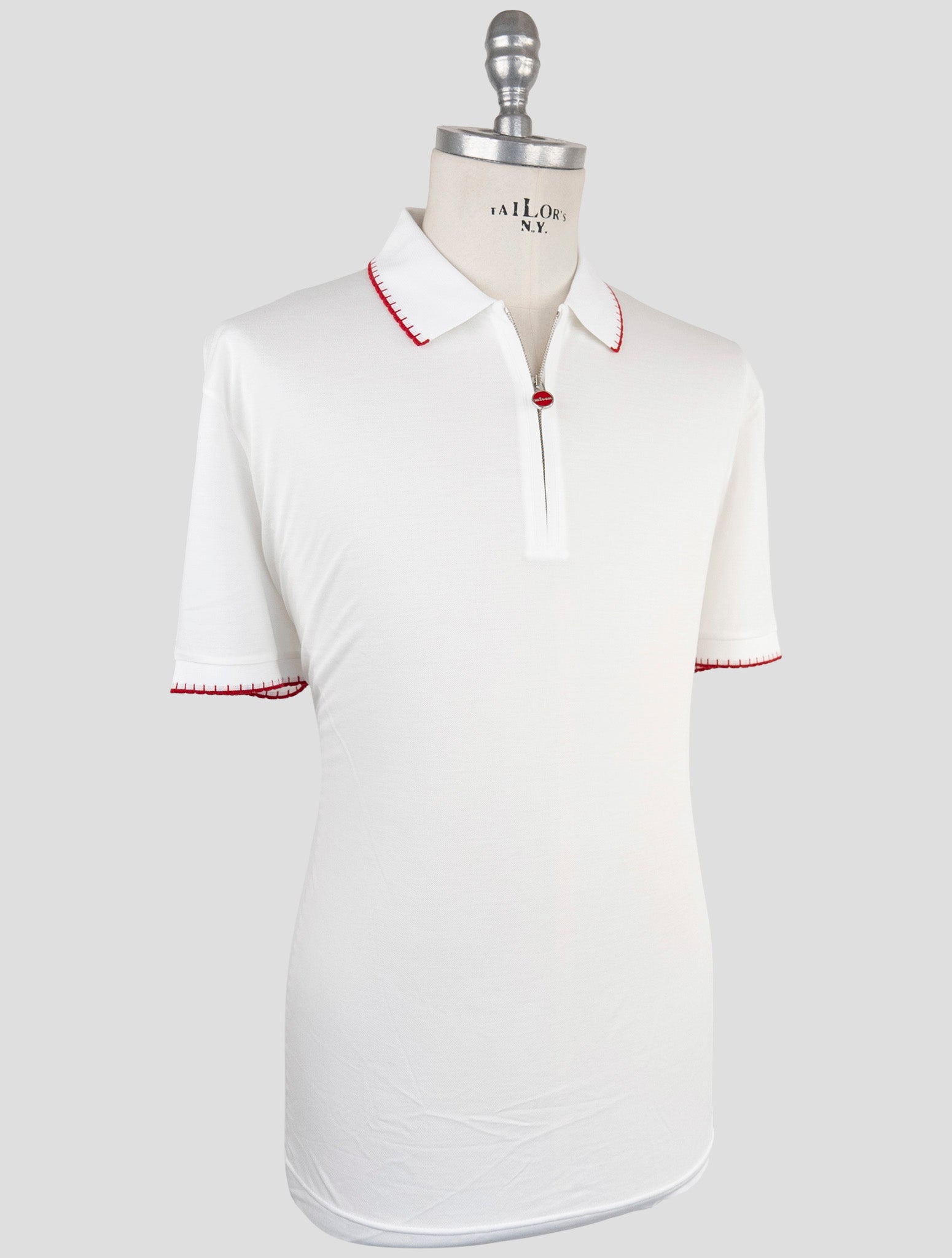 Kiton White Cotton Polo Half Zip