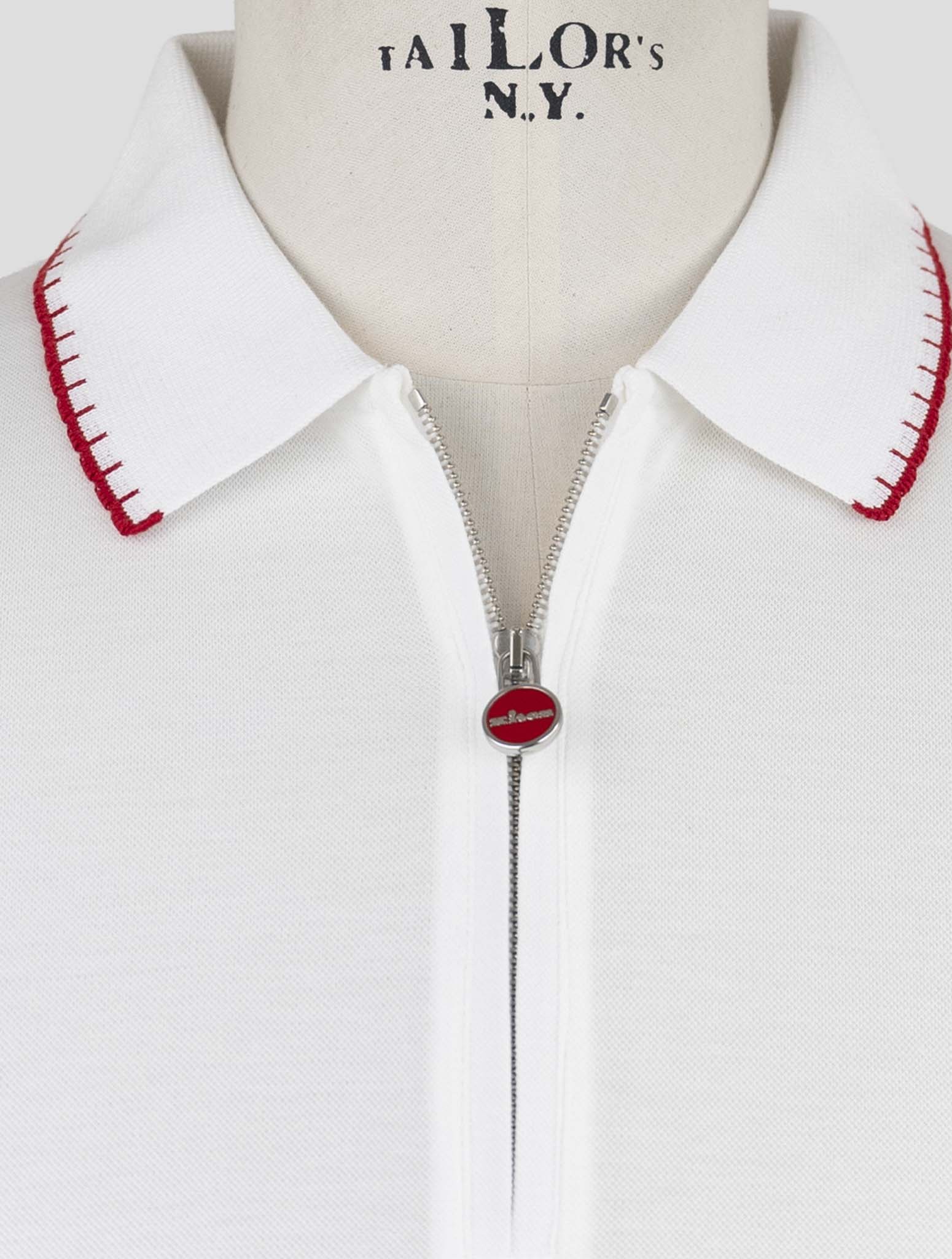 Kiton White Cotton Polo Half Zip