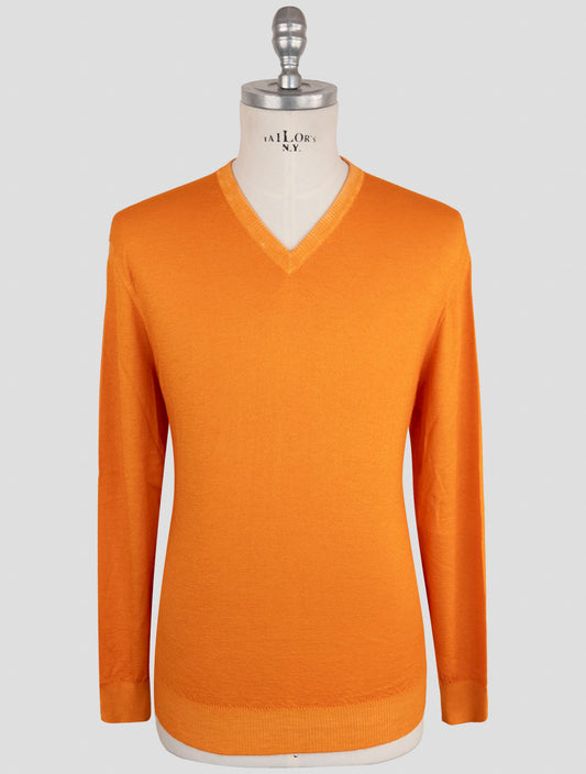 Kiton Orange Cashmere Silk Sweater V-Neck
