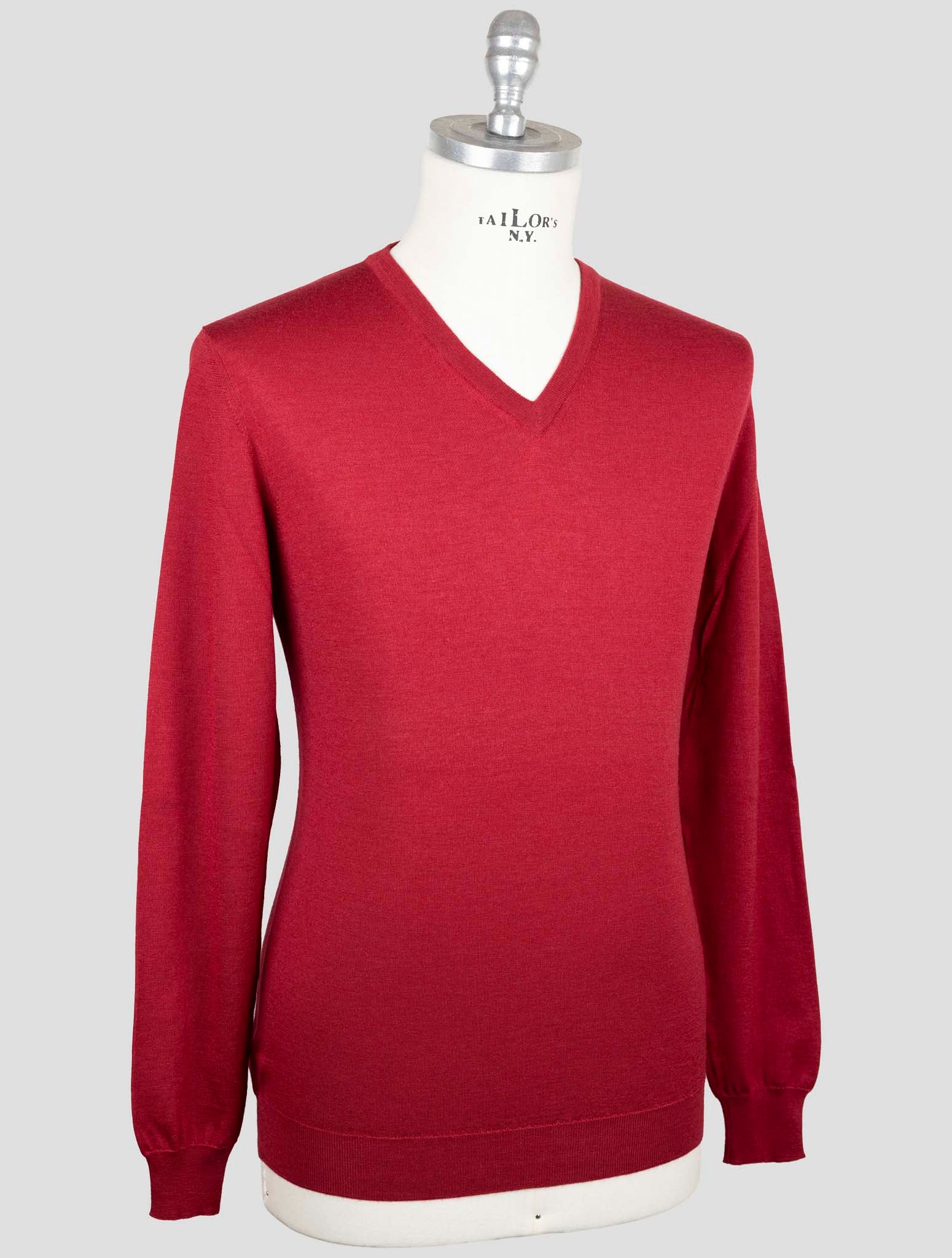 Kiton Red Cashmere Silk Sweater V-Neck