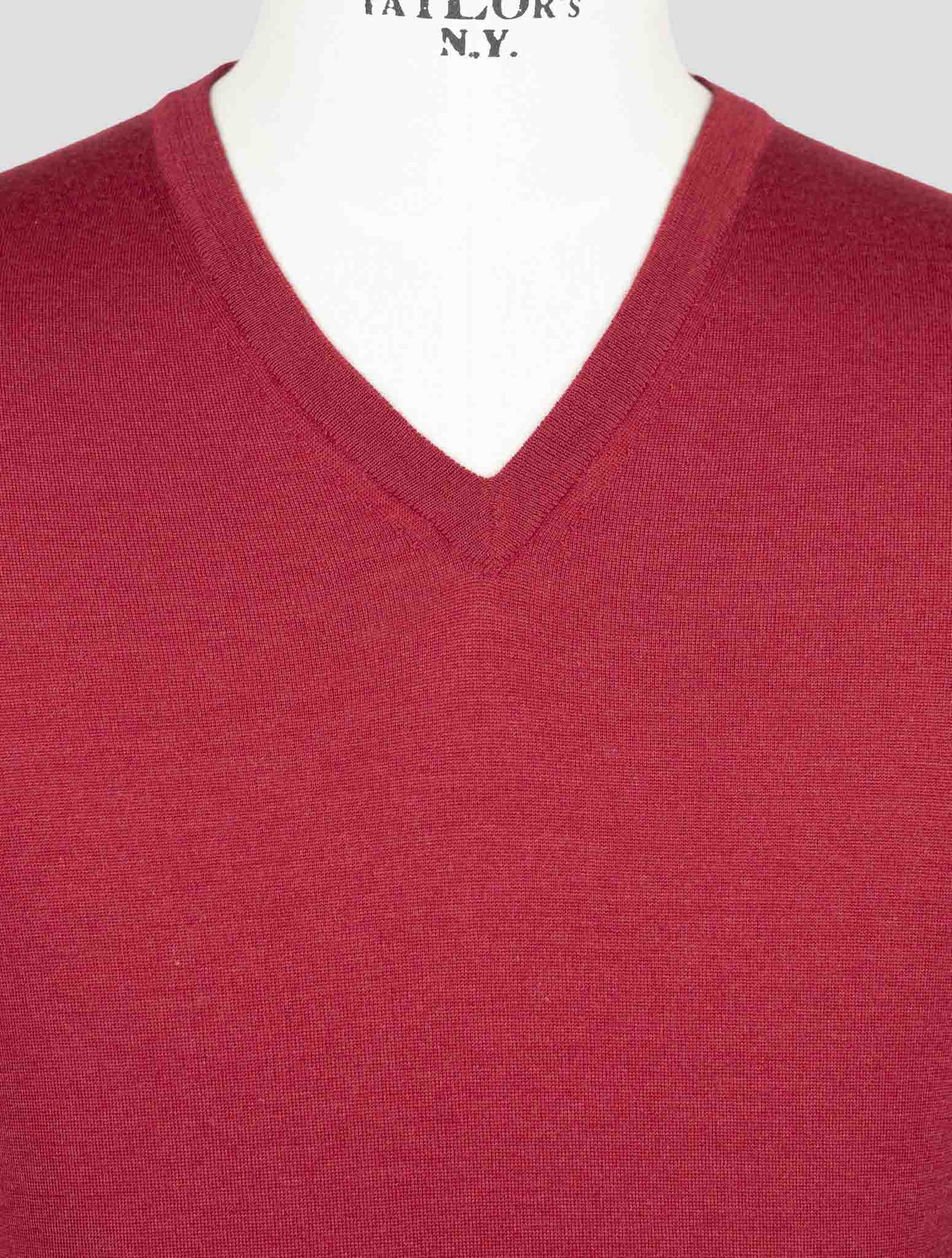 Kiton Red Cashmere Silk Sweater V-Neck