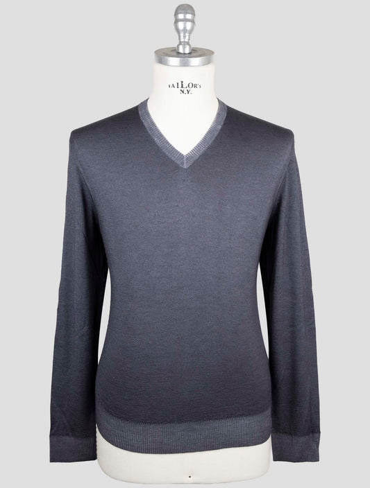 Kiton Dark Gray Cashmere Silk Sweater V-Neck