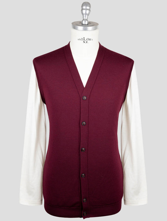 Kiton Burgundy Cashmere Silk Sweater Gilet Cardigan