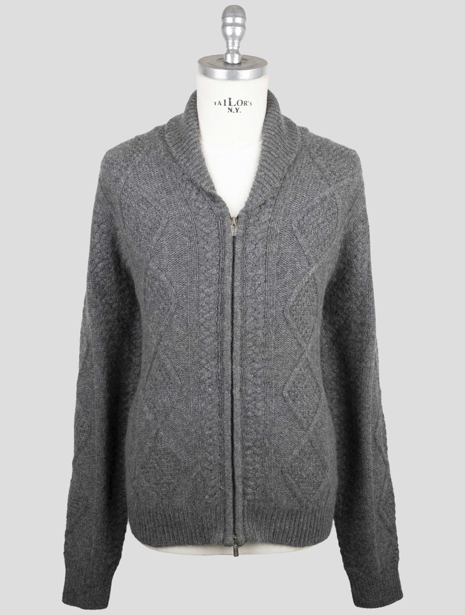 Kiton Gray Cashmere Sweater Full Zip - luxurious zip knit for layering