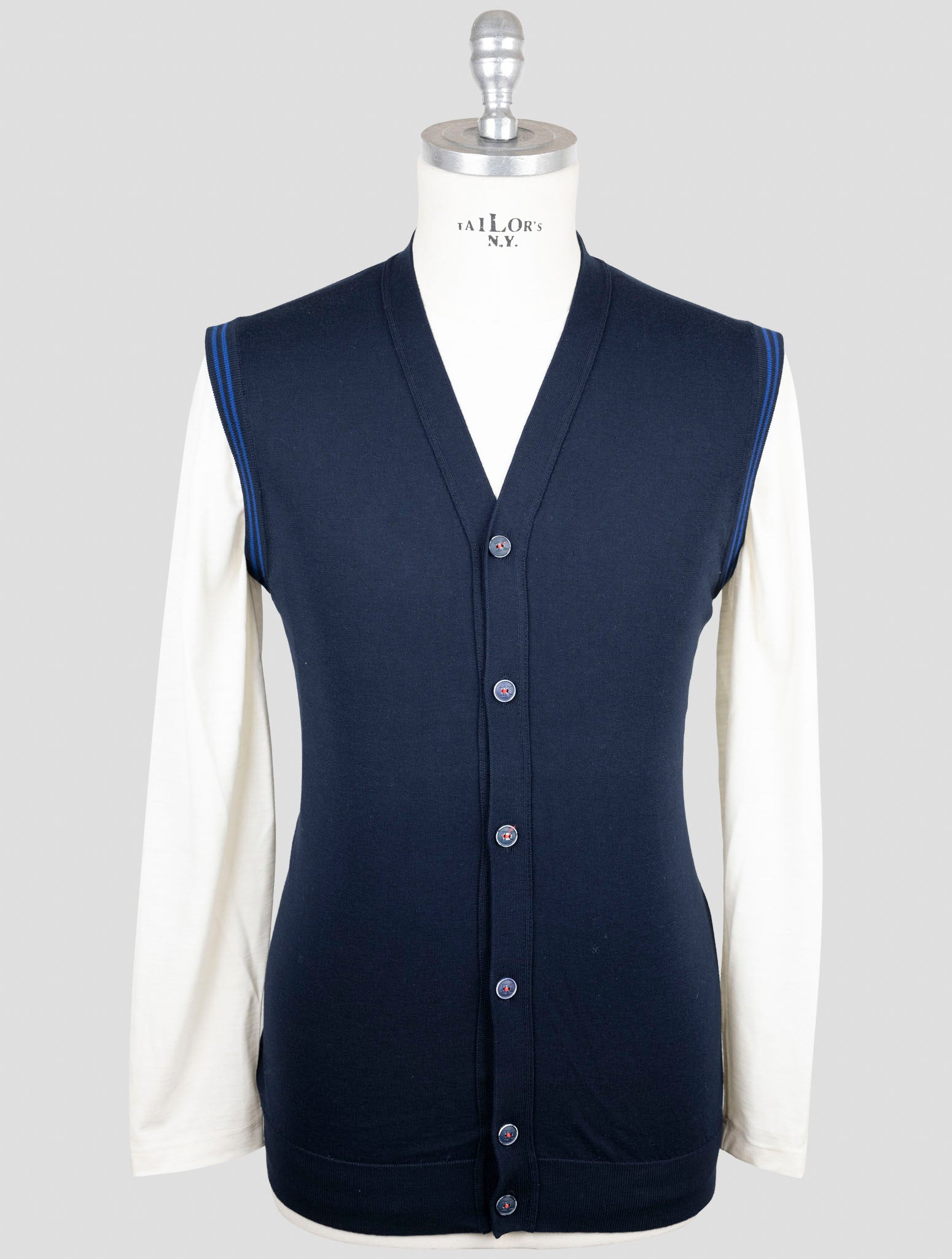 Kiton Blue Cotton Sweater Gilet Cardigan