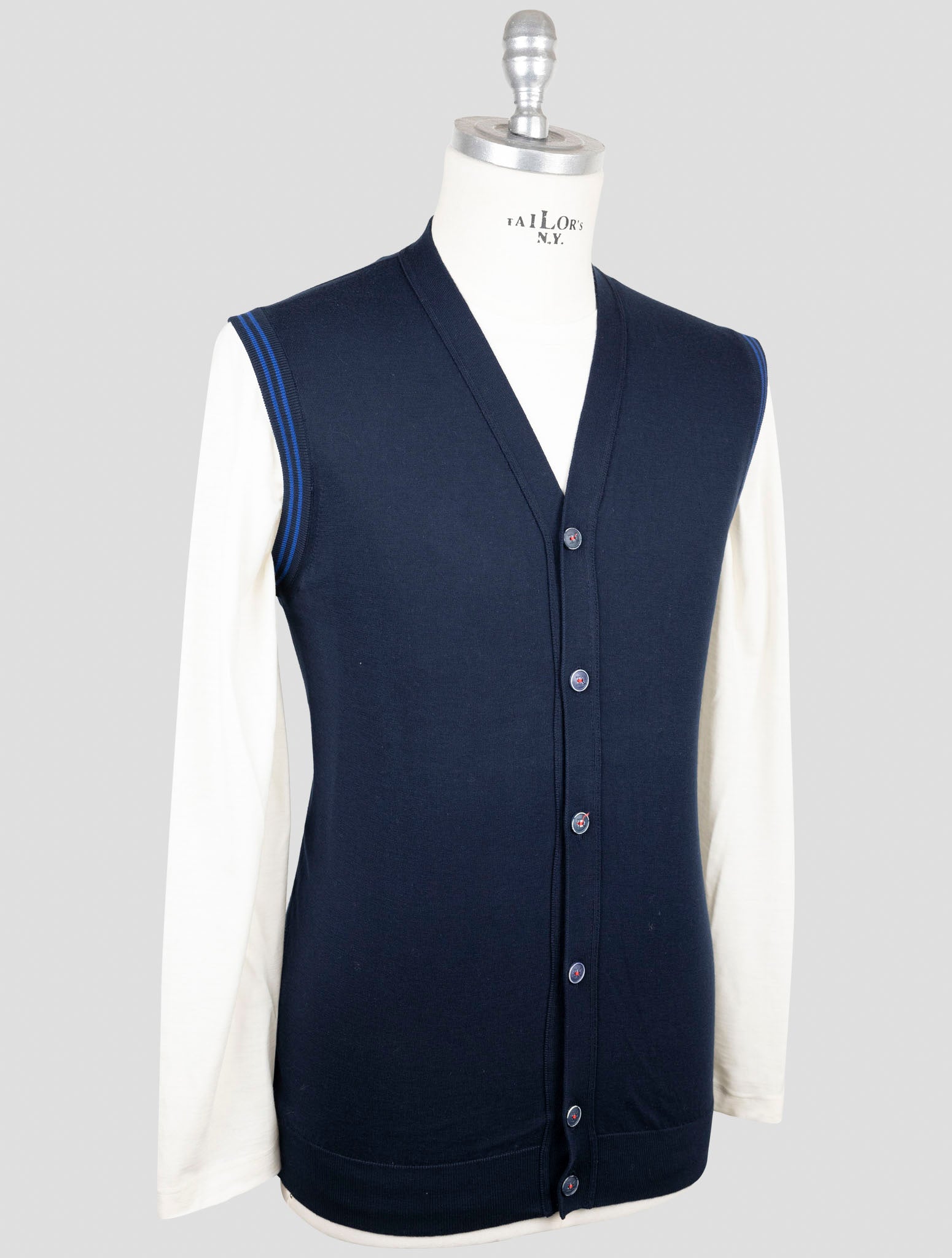 Kiton Blue Cotton Sweater Gilet Cardigan