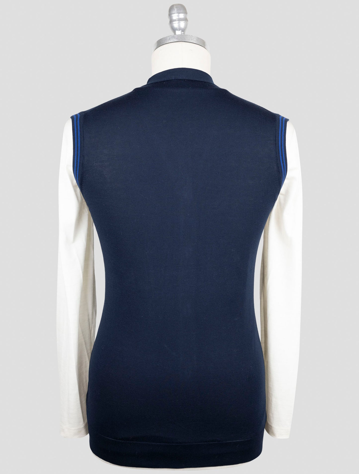 Kiton Blue Cotton Sweater Gilet Cardigan